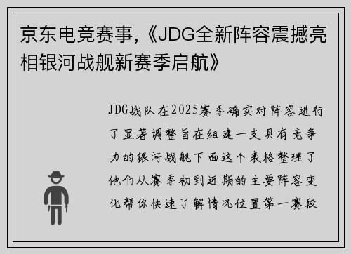 京东电竞赛事,《JDG全新阵容震撼亮相银河战舰新赛季启航》
